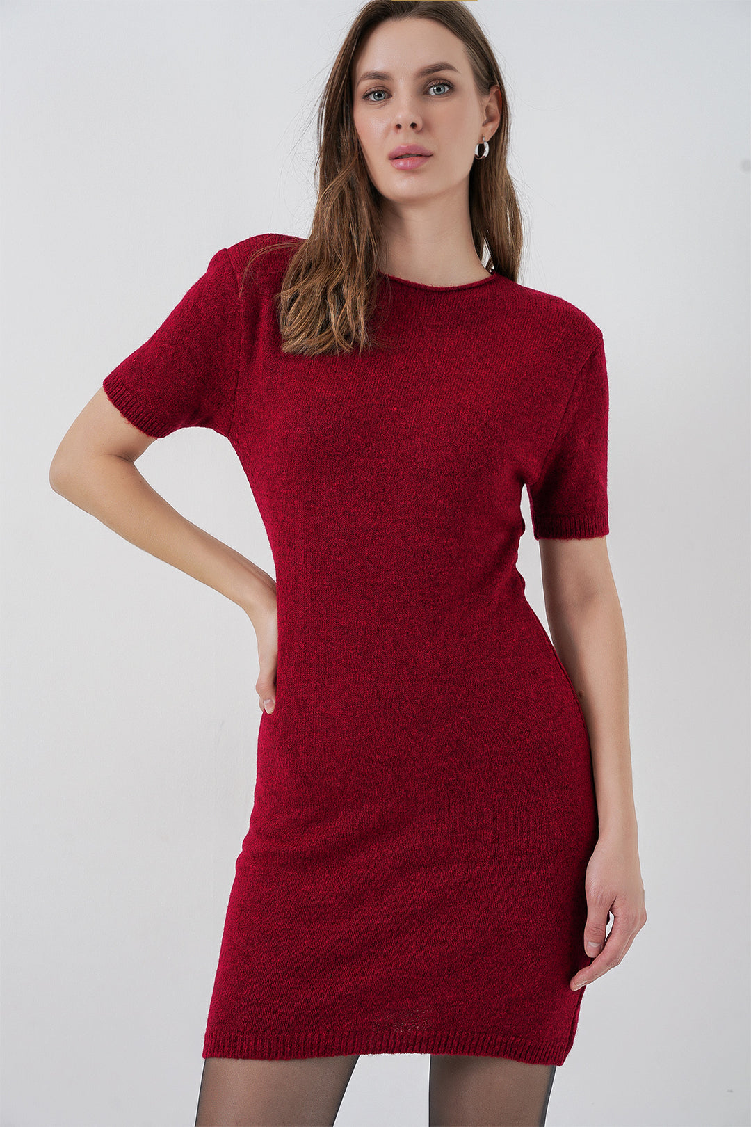 BGD Women Women's Short Sleeve Knit Dress 15950 - Burgundy - Nancy
