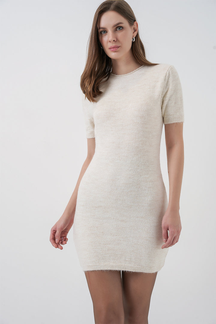 BGD Women Kadın Kısa Kol Triko Elbise 15950 - Krem - Brooklyn Park