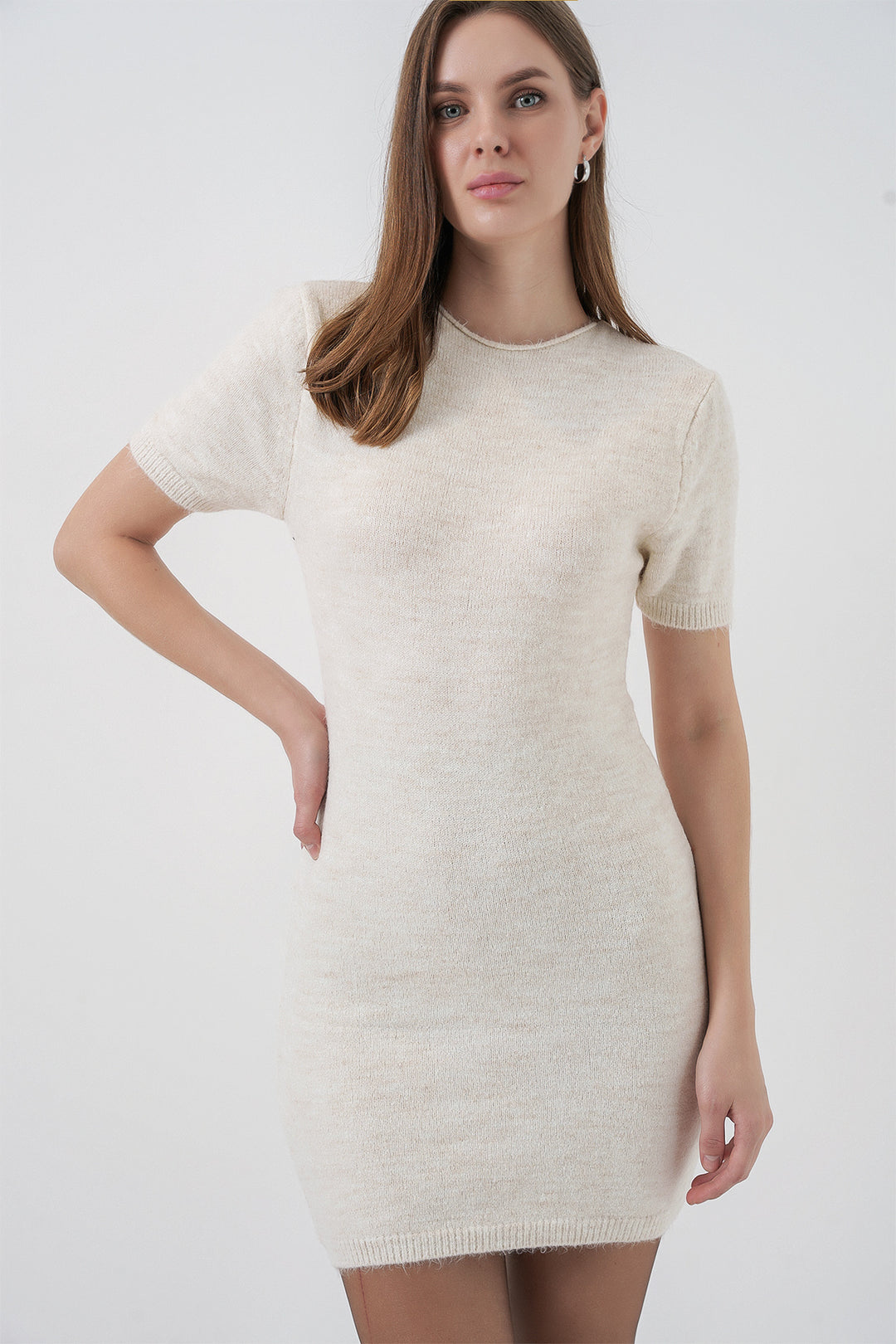 BGD Women Kadın Kısa Kol Triko Elbise 15950 - Krem - Brooklyn Park