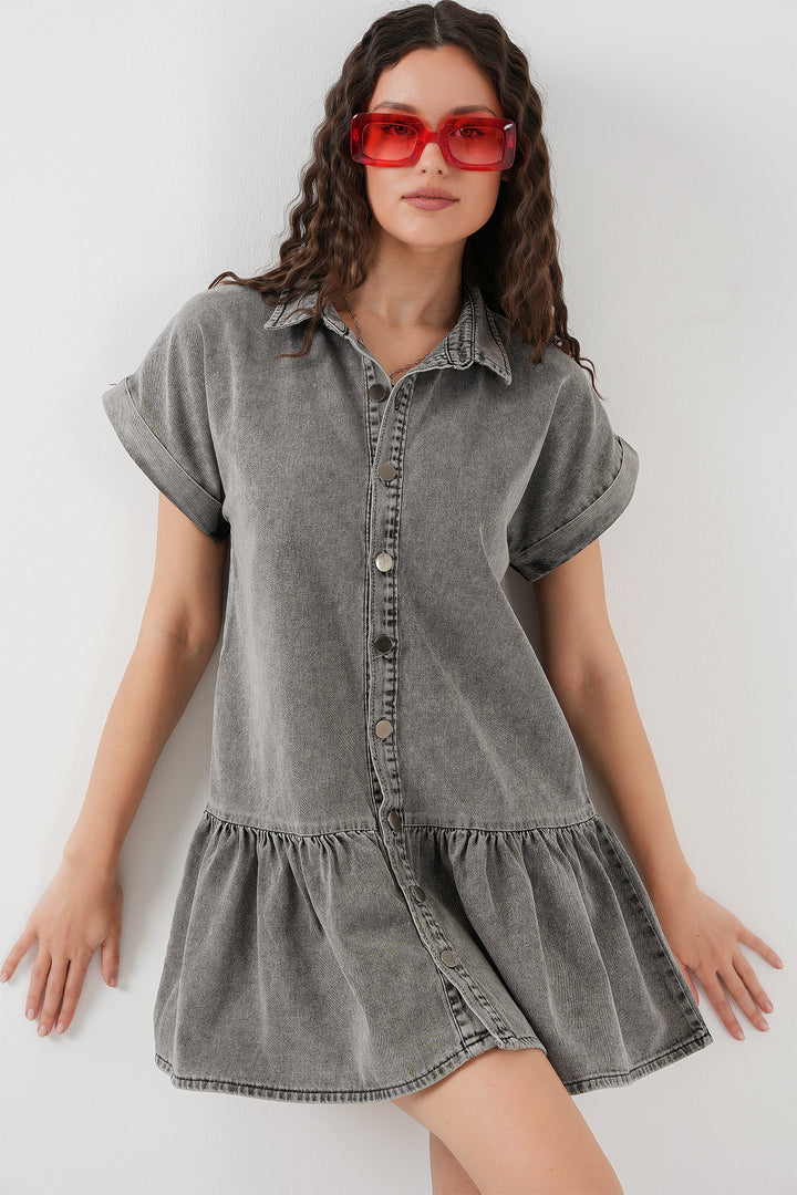 BGD Women Women's Short Denim Dress 2530 - Smoke Gray - Dagenham