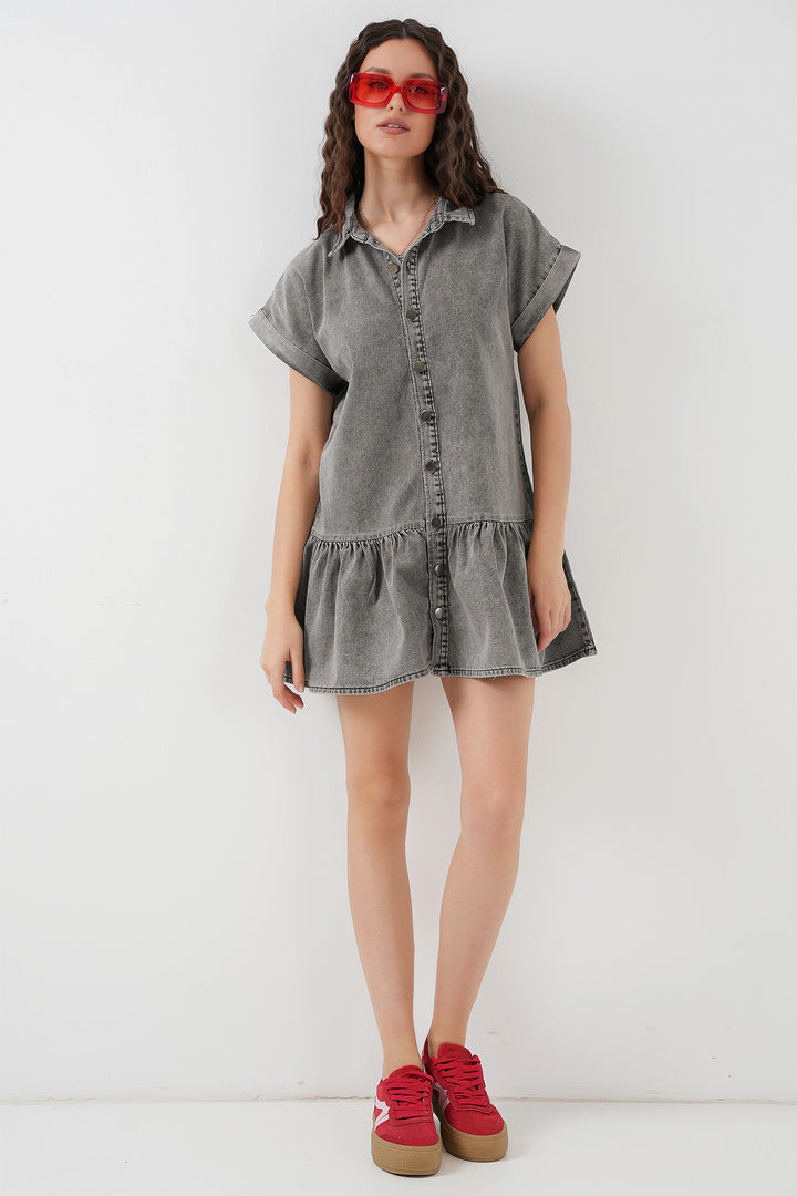 BGD Women Women's Short Denim Dress 2530 - Smoke Gray - Dagenham
