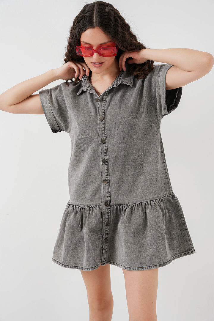 BGD Women Women's Short Denim Dress 2530 - Smoke Gray - Dagenham