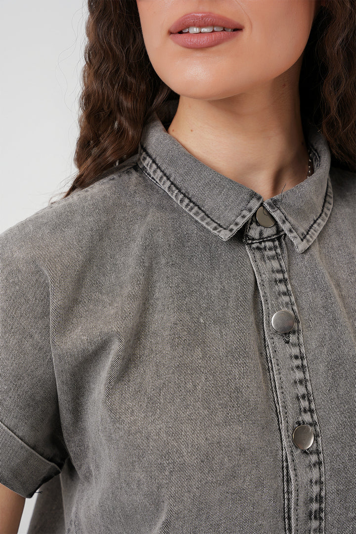 BGD Women Women's Short Denim Dress 2530 - Smoke Gray - Dagenham