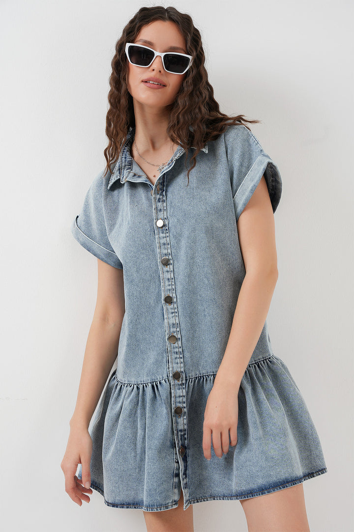 BGD Women Woman Short Denim Dress 2530 - Blue - Schwäbisch Gmünd