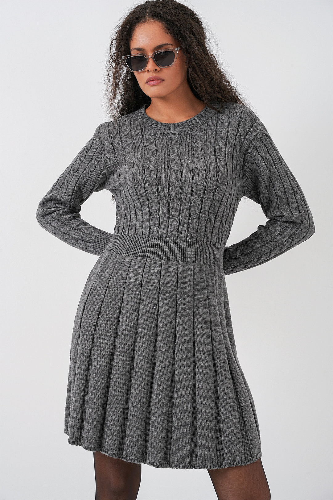 BGD Women Woman Short Knit Dress 15943 - Anthracite - Basildon
