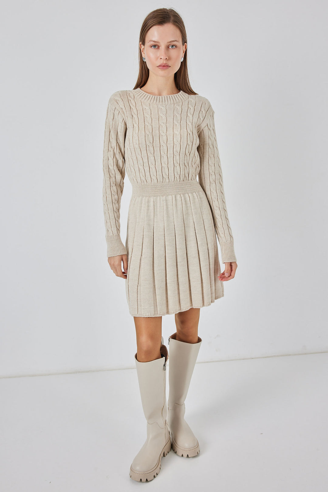 BGD Women Woman Short Knit Dress 15943 - Beige - Hemel Hempstead