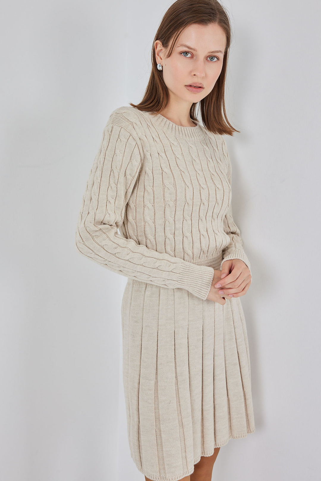 BGD Women Woman Short Knit Dress 15943 - Beige - Hemel Hempstead