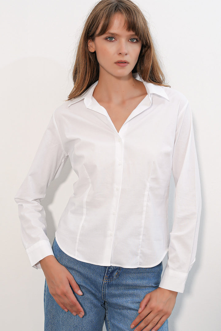 BGD Women Kadın Klasik Yaka Basic Gömlek 20398 - Beyaz - Florissant