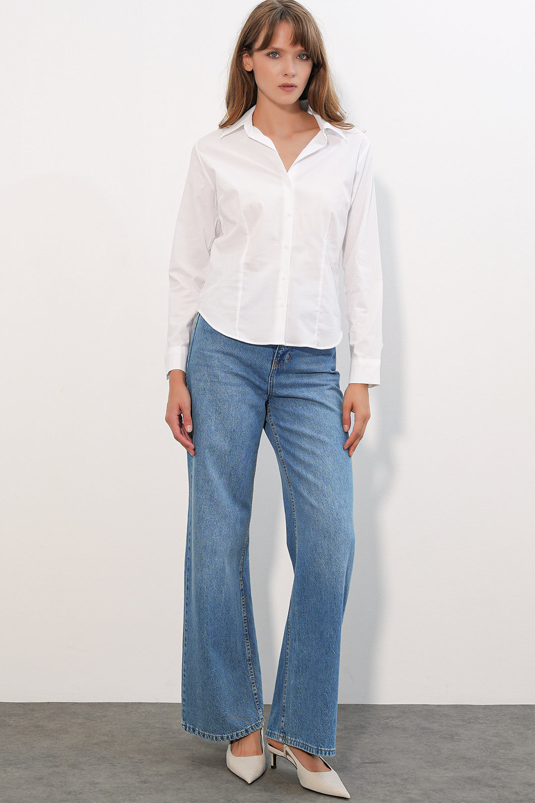 BGD Women Kadın Klasik Yaka Basic Gömlek 20398 - Beyaz - Florissant