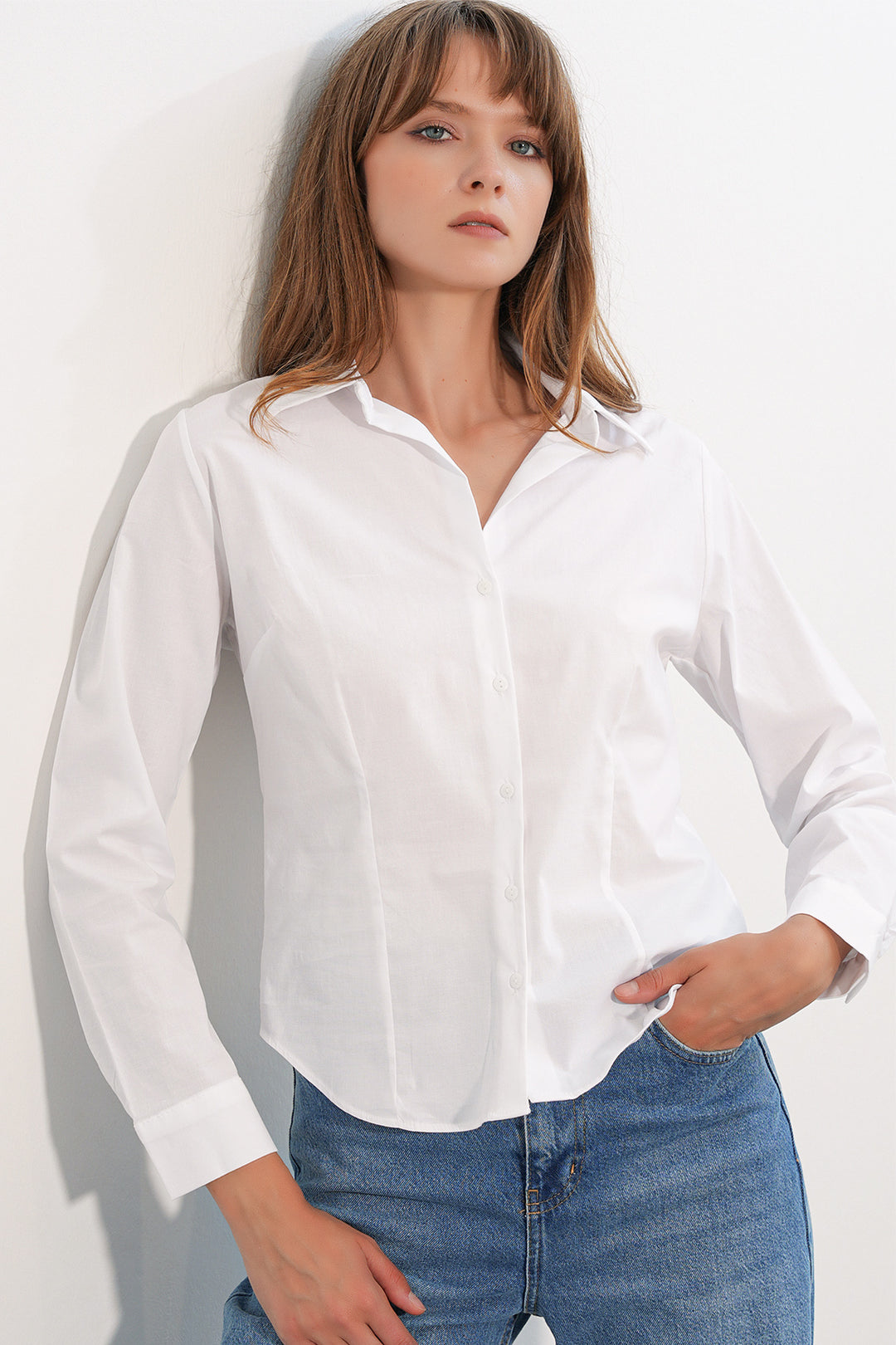BGD Women Kadın Klasik Yaka Basic Gömlek 20398 - Beyaz - Florissant