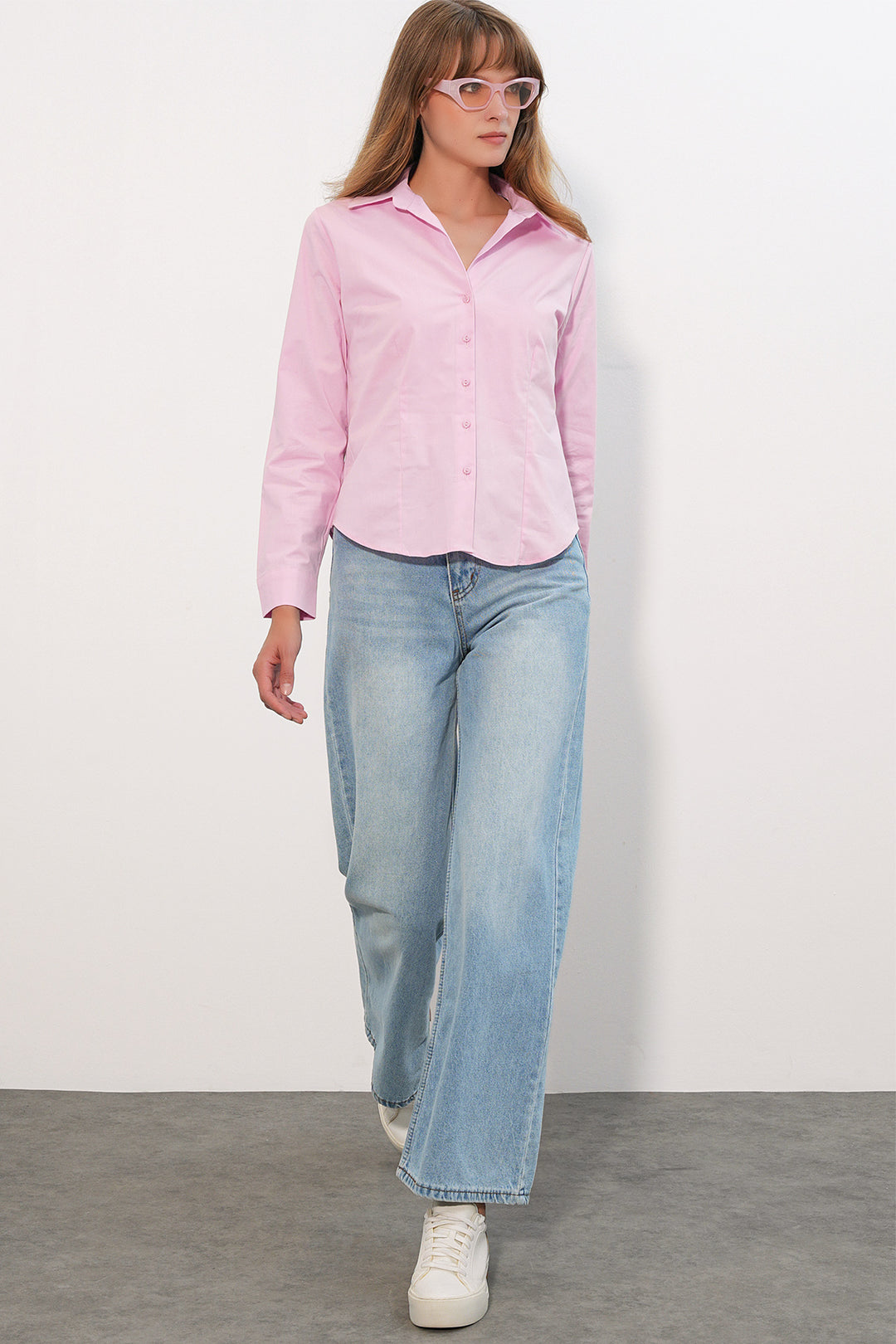 BGD Women Kadın Klasik Yaka Basic Gömlek 20398 - Pembe - Kansas City
