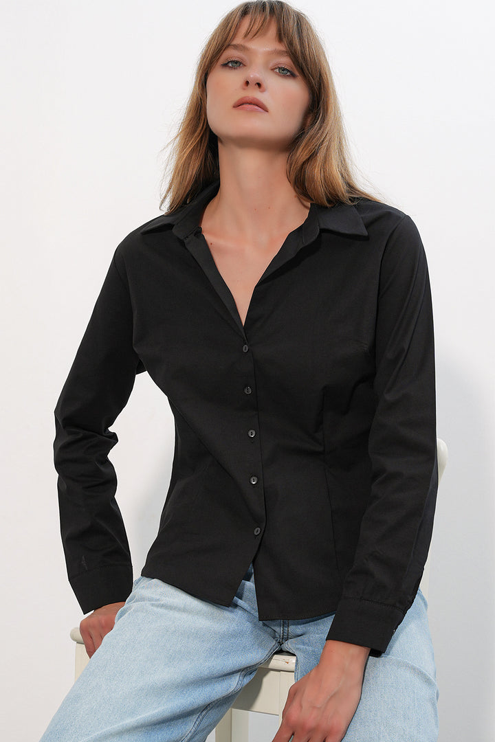 BGD Women Kadın Klasik Yaka Basic Gömlek 20398 - Siyah - Skelmersdale