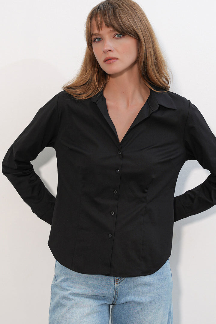 BGD Women Kadın Klasik Yaka Basic Gömlek 20398 - Siyah - Skelmersdale
