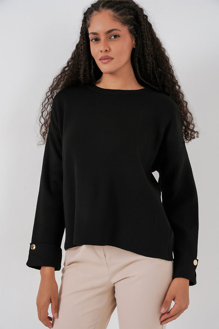 BGD Women Women's Oversized Sweater with Arm Button Detail 15981 - Black - Oleksandriia