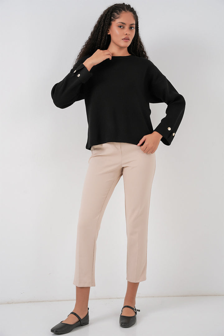 BGD Women Women's Oversized Sweater with Arm Button Detail 15981 - Black - Oleksandriia