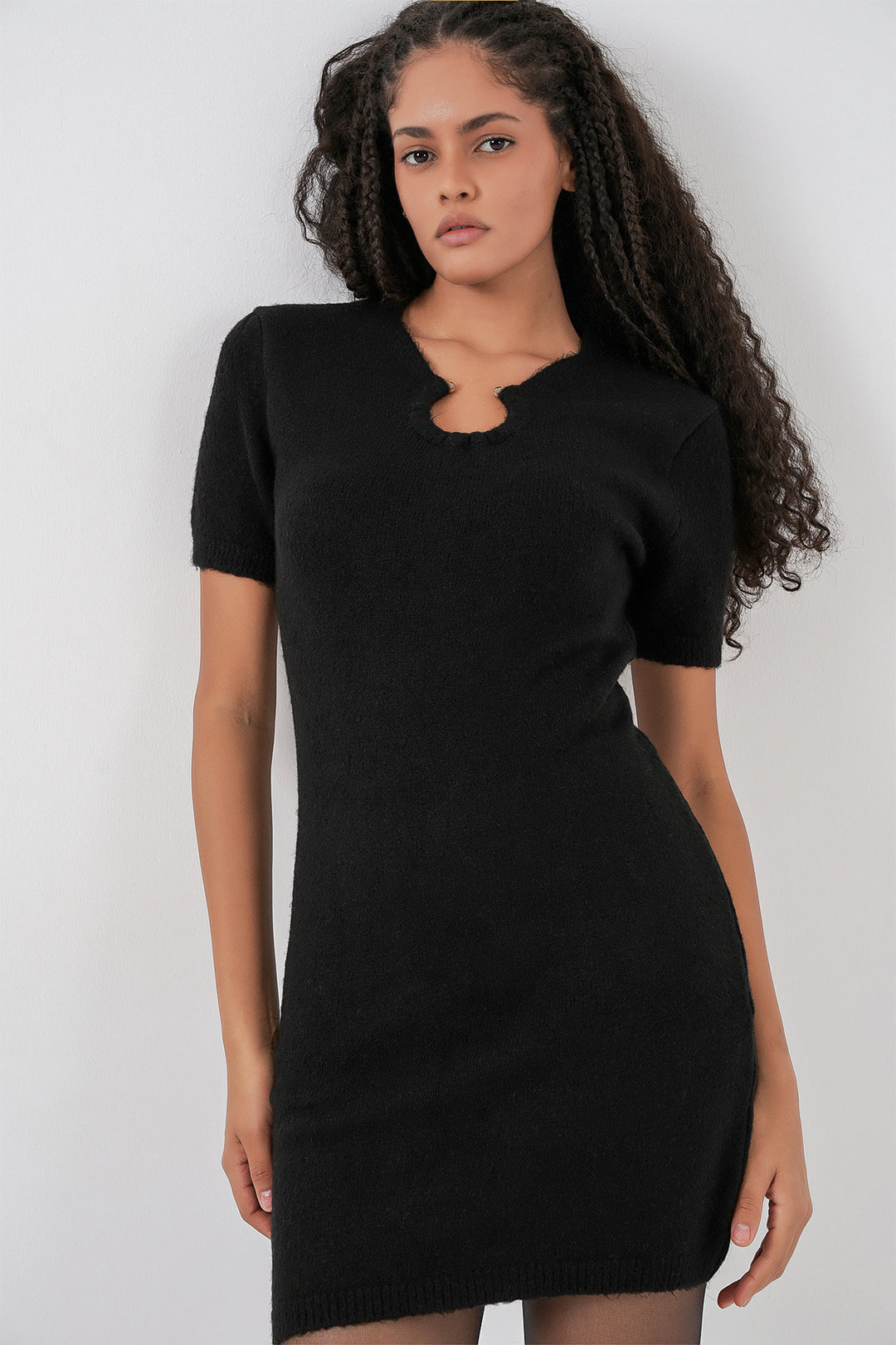 BGD Women Woman Necklace Detailed Knit Dress 15989 - Black - Milton
