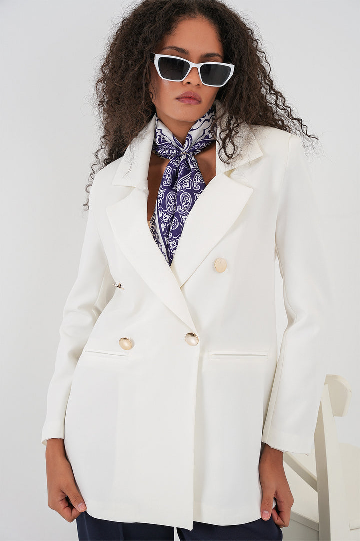BGD Women Women's Wrap Neck Blazer Jacket 0722 - White - Beaumont