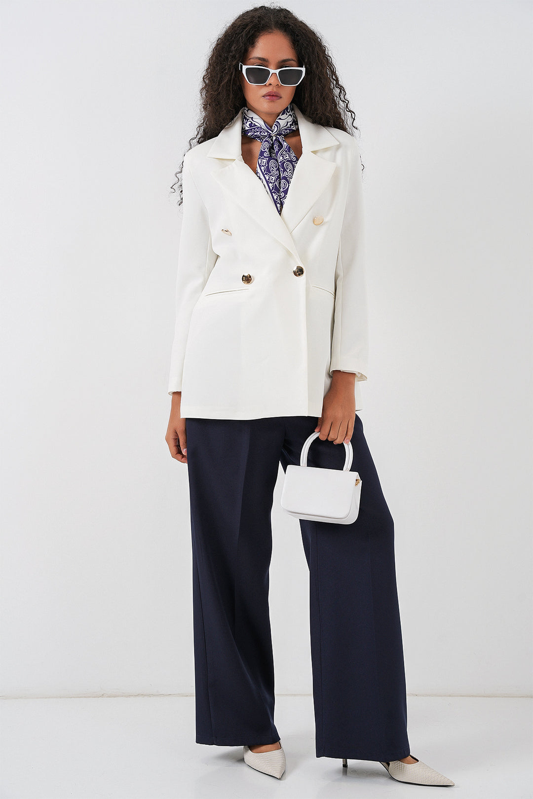 BGD Women Women's Wrap Neck Blazer Jacket 0722 - White - Beaumont