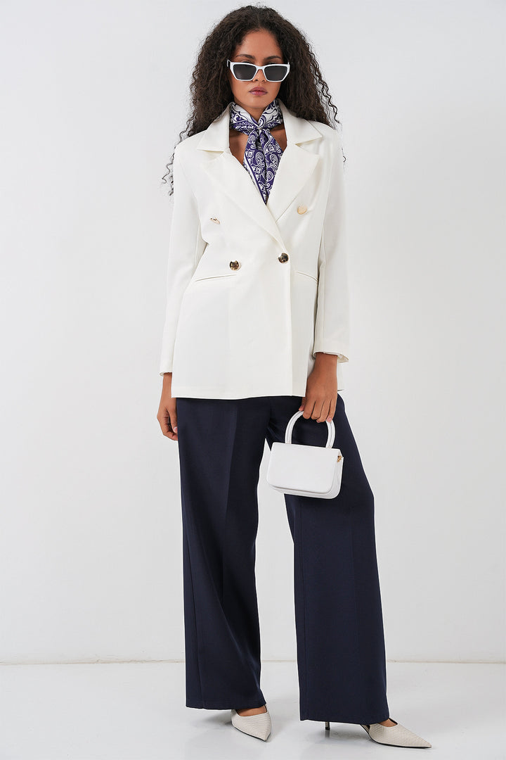 BGD Women Women's Wrap Neck Blazer Jacket 0722 - White - Beaumont