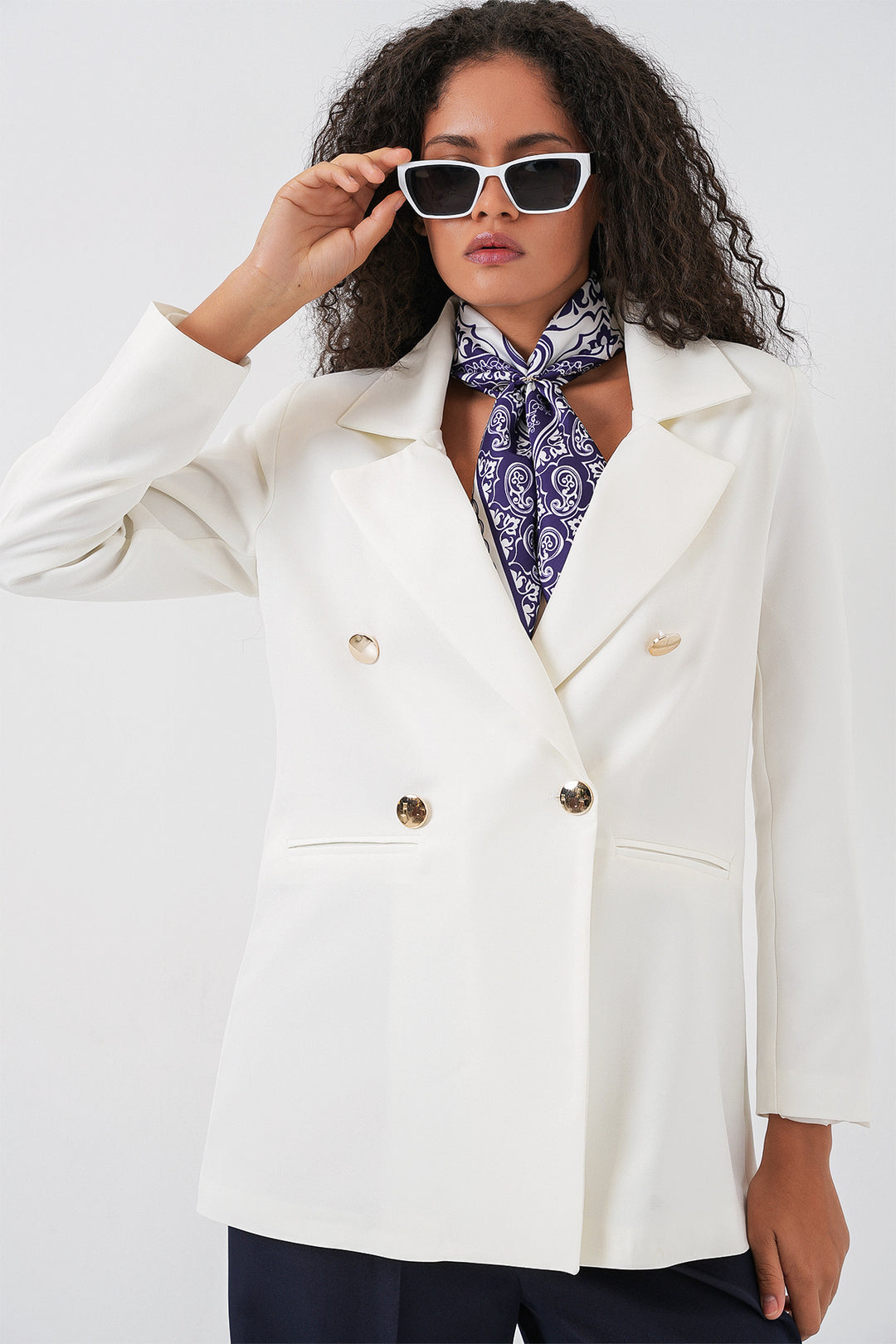 BGD Women Women's Wrap Neck Blazer Jacket 0722 - White - Beaumont