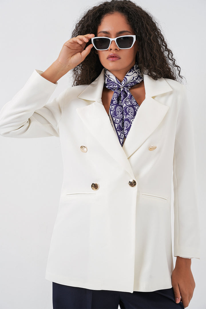 BGD Women Women's Wrap Neck Blazer Jacket 0722 - White - Beaumont