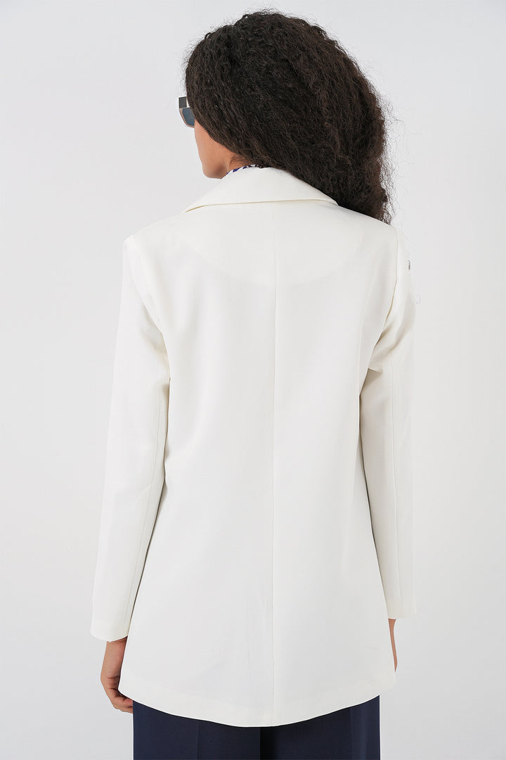 BGD Women Women's Wrap Neck Blazer Jacket 0722 - White - Beaumont