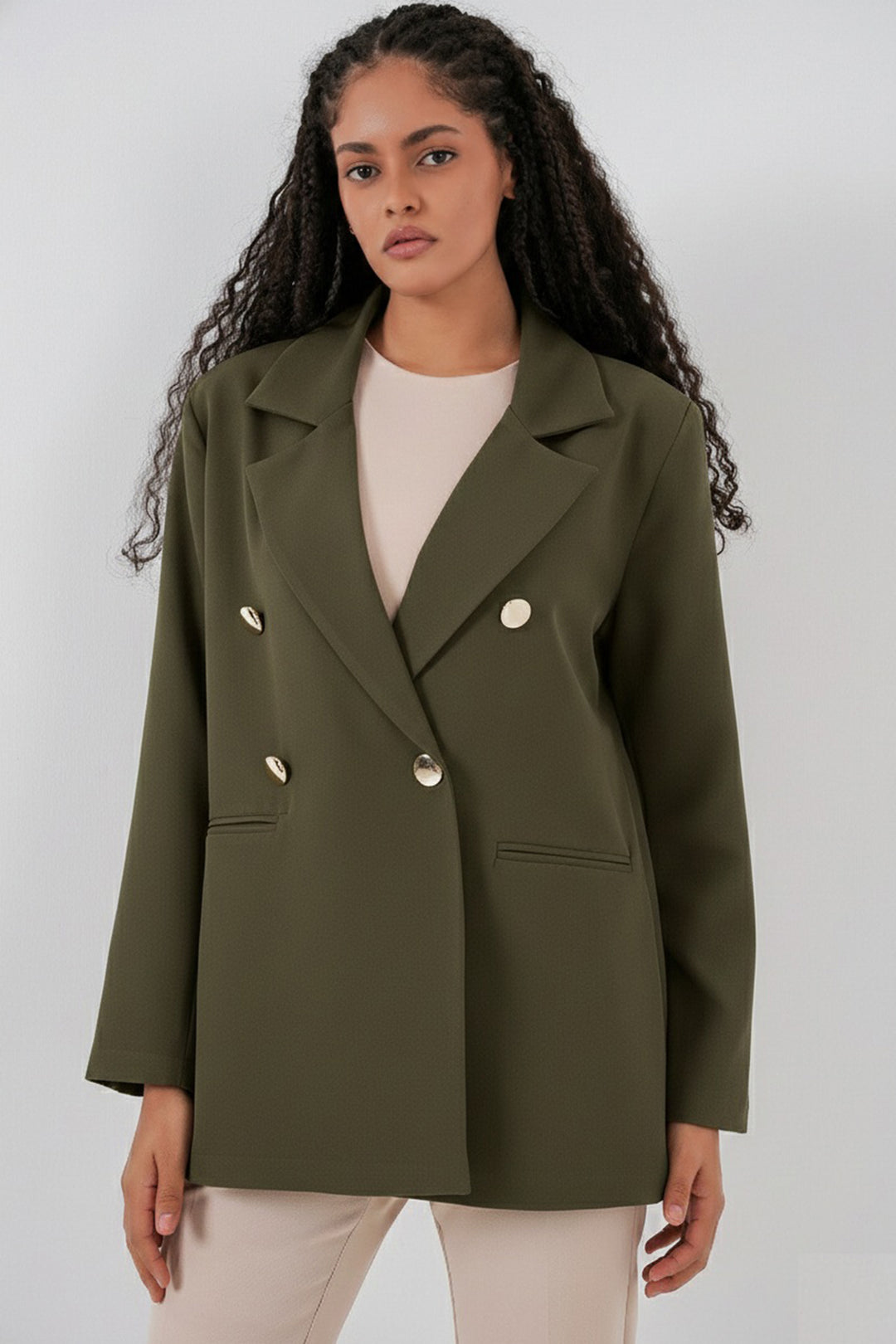 BGD Women Kadın Kruvaze Yaka Blazer Ceket 0722 - Haki - Portsmouth