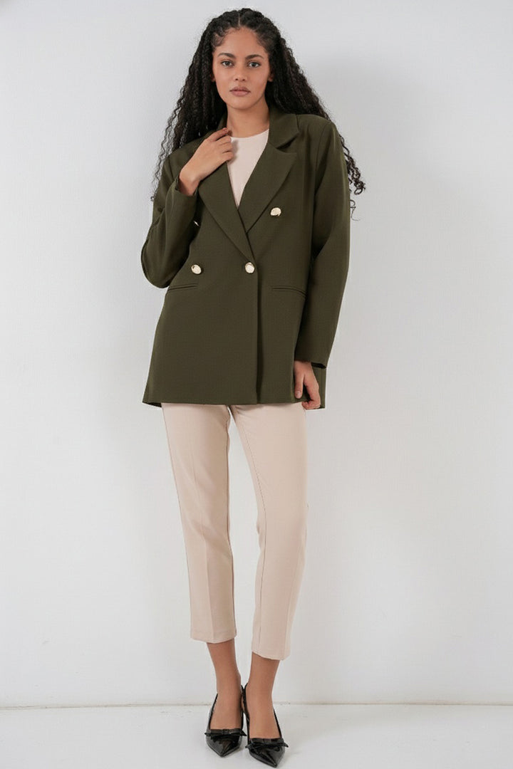 BGD Women Kadın Kruvaze Yaka Blazer Ceket 0722 - Haki - Portsmouth