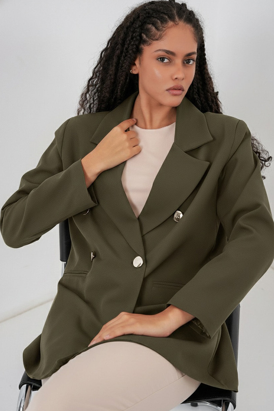 BGD Women Kadın Kruvaze Yaka Blazer Ceket 0722 - Haki - Portsmouth
