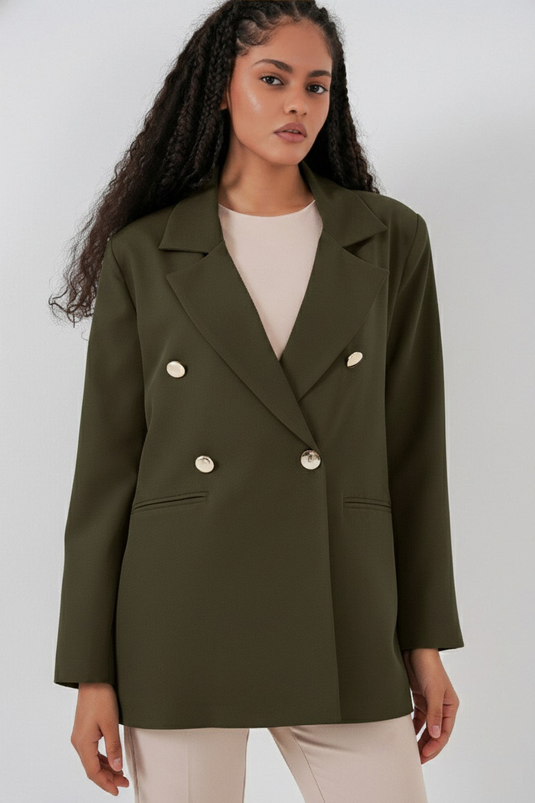BGD Women Kadın Kruvaze Yaka Blazer Ceket 0722 - Haki - Portsmouth