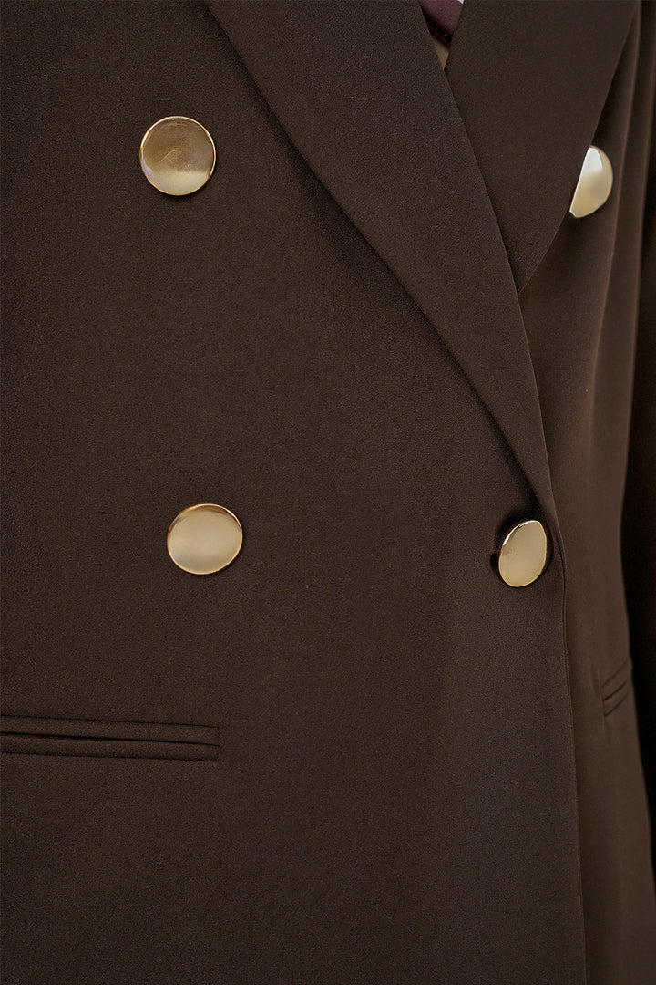 BGD Women Kadın Kruvaze Yaka Blazer Ceket 0722 - Kahverengi - Marlboro