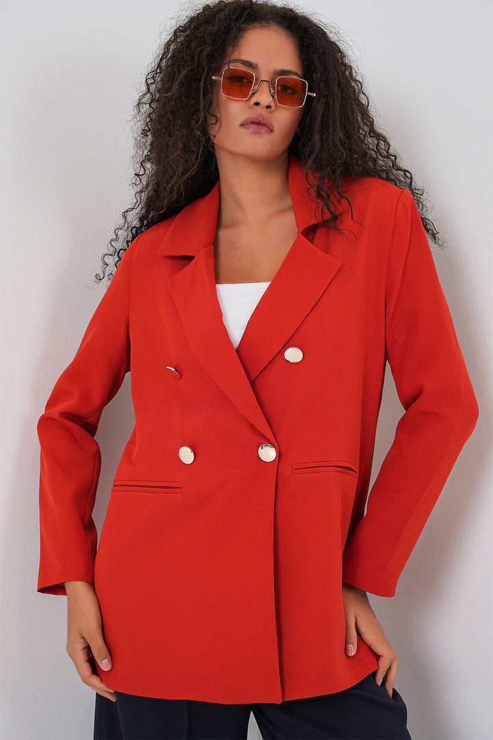 BGD Women Kadın Kruvaze Yaka Blazer Ceket 0722 - Kiremit - Richmond