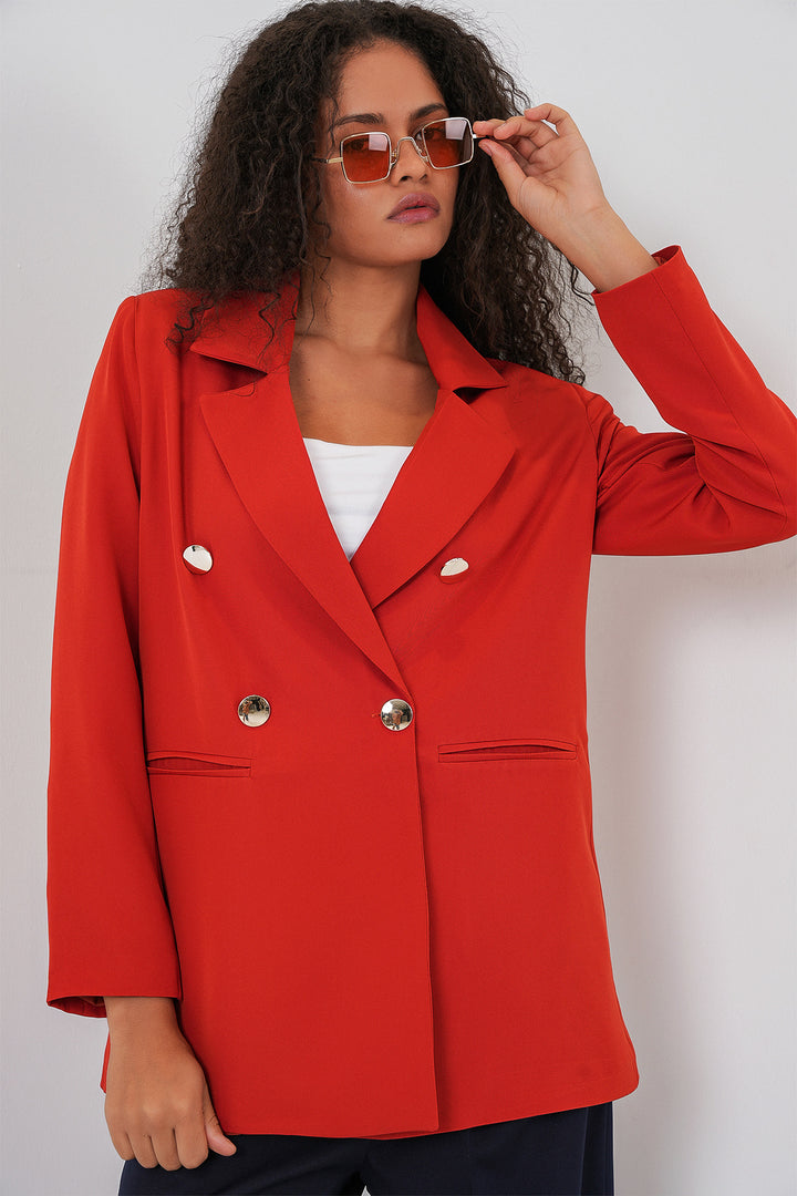 BGD Women Kadın Kruvaze Yaka Blazer Ceket 0722 - Kiremit - Richmond