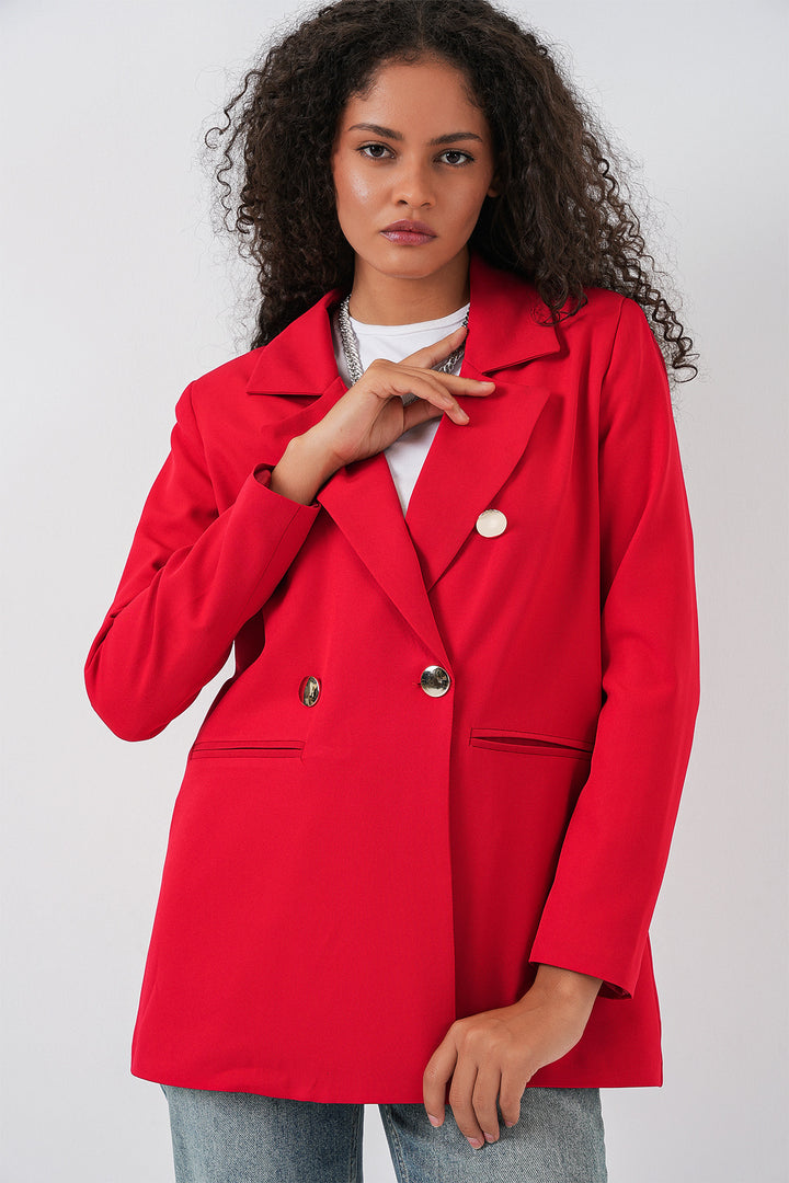 BGD Women Women's Wrap Neck Blazer Jacket 0722 - Red - Yajalón