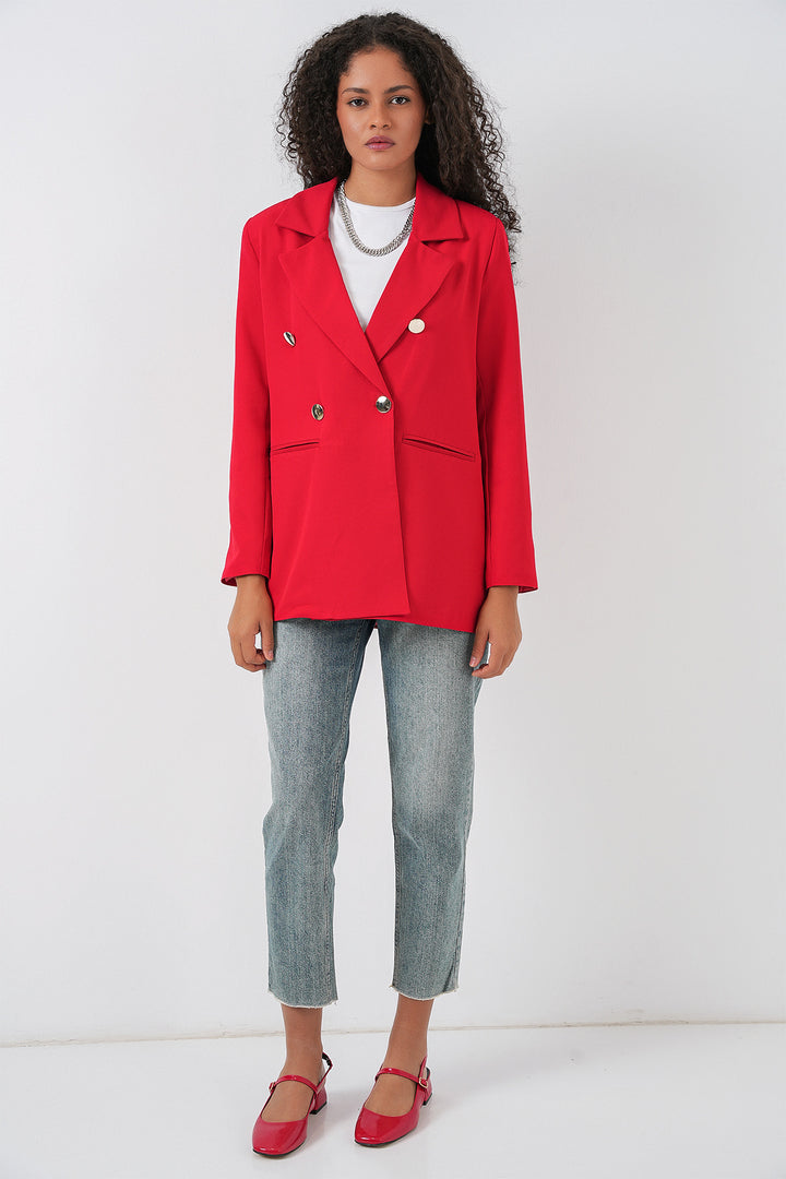 BGD Women Women's Wrap Neck Blazer Jacket 0722 - Red - Yajalón