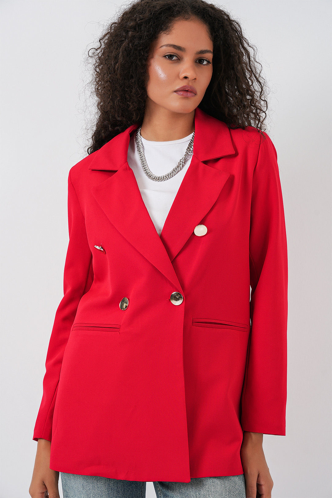 BGD Women Women's Wrap Neck Blazer Jacket 0722 - Red - Yajalón