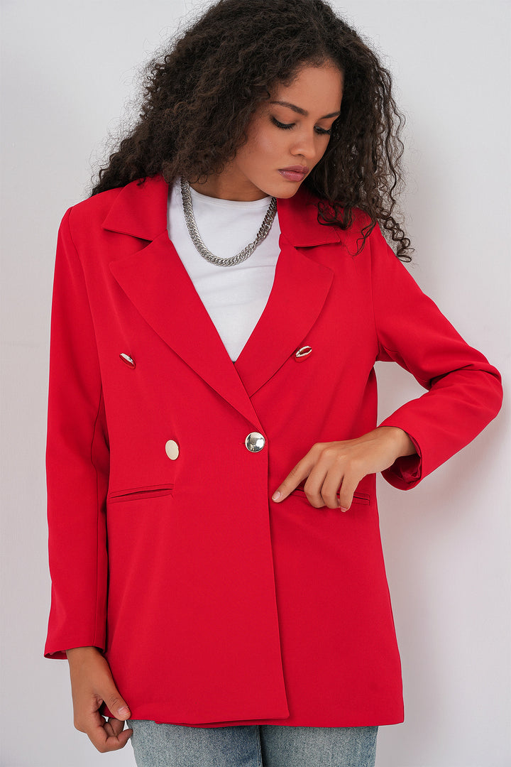 BGD Women Women's Wrap Neck Blazer Jacket 0722 - Red - Yajalón