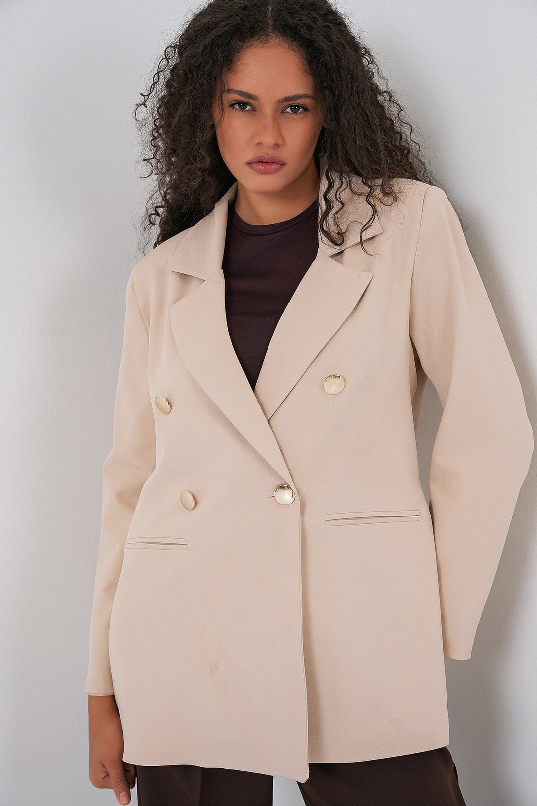 BGD Women Kadın Kruvaze Yaka Blazer Ceket 0722 - Krem - Meadow Woods