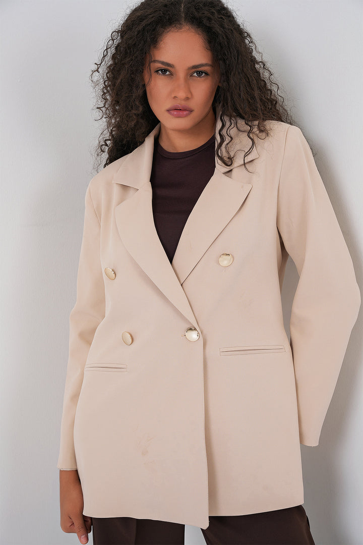 BGD Women Kadın Kruvaze Yaka Blazer Ceket 0722 - Krem - Meadow Woods