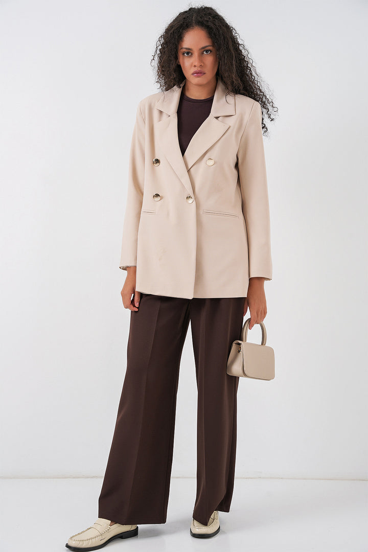 BGD Women Kadın Kruvaze Yaka Blazer Ceket 0722 - Krem - Meadow Woods