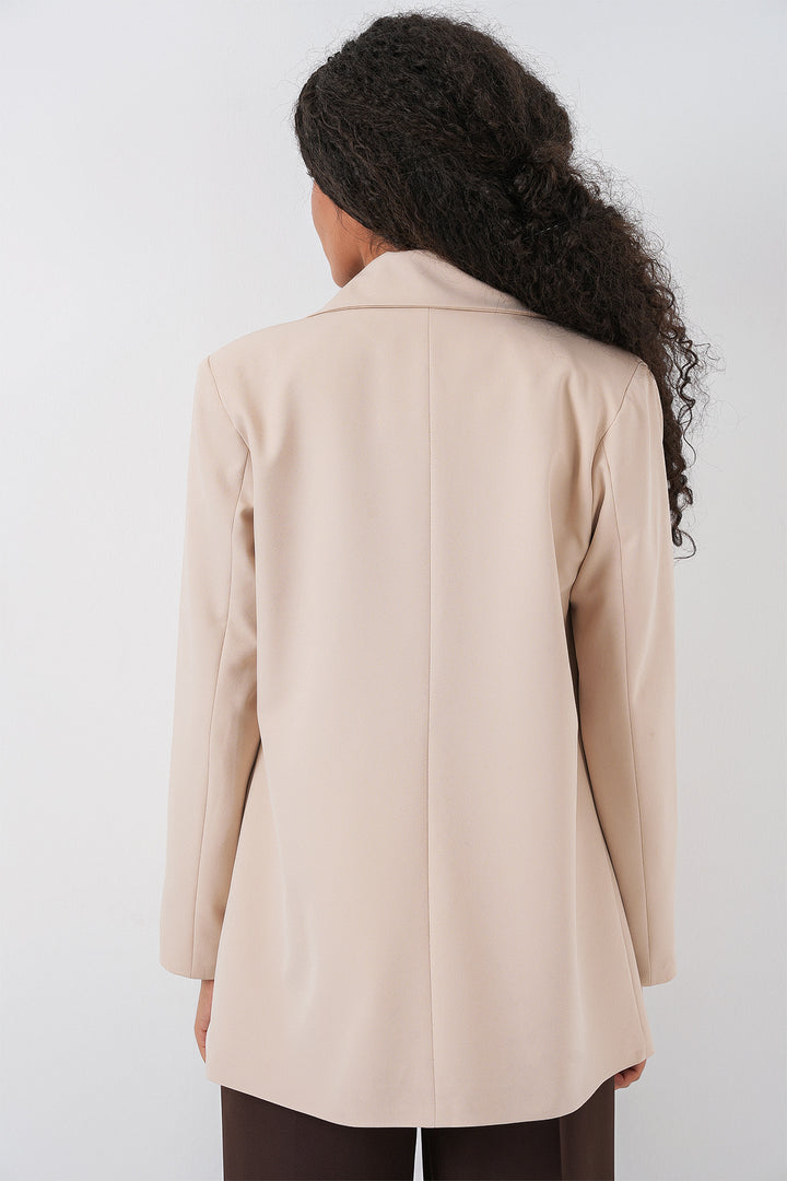 BGD Women Kadın Kruvaze Yaka Blazer Ceket 0722 - Krem - Meadow Woods