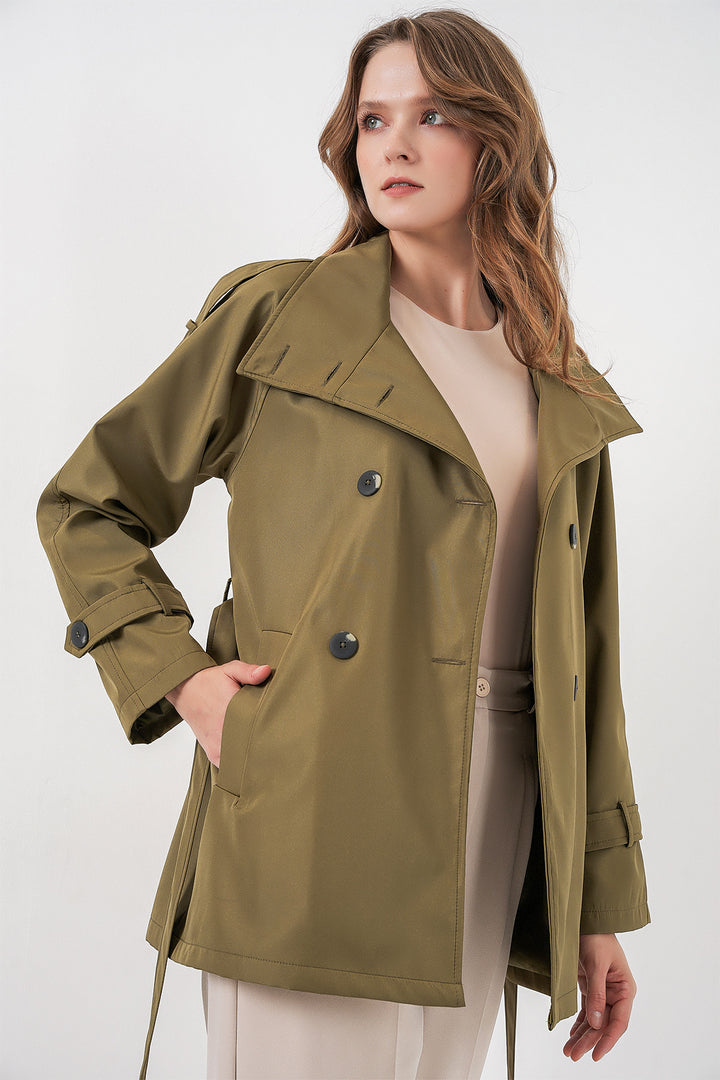 BGD Women Women's Short Trench Coat with Wrap Neck 5980 - Khaki - Chisinau