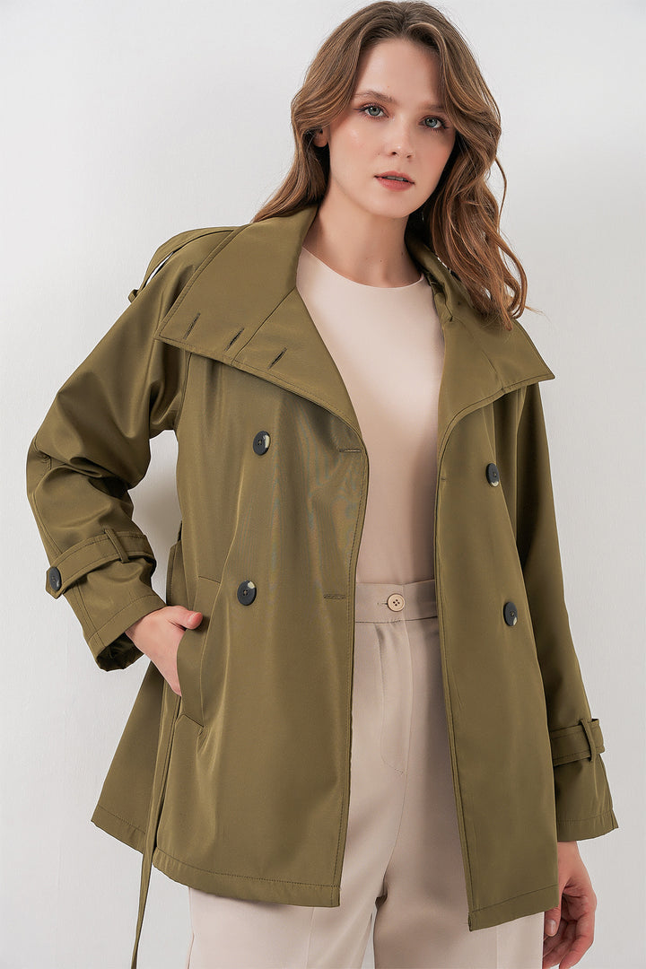 BGD Women Women's Short Trench Coat with Wrap Neck 5980 - Khaki - Chisinau