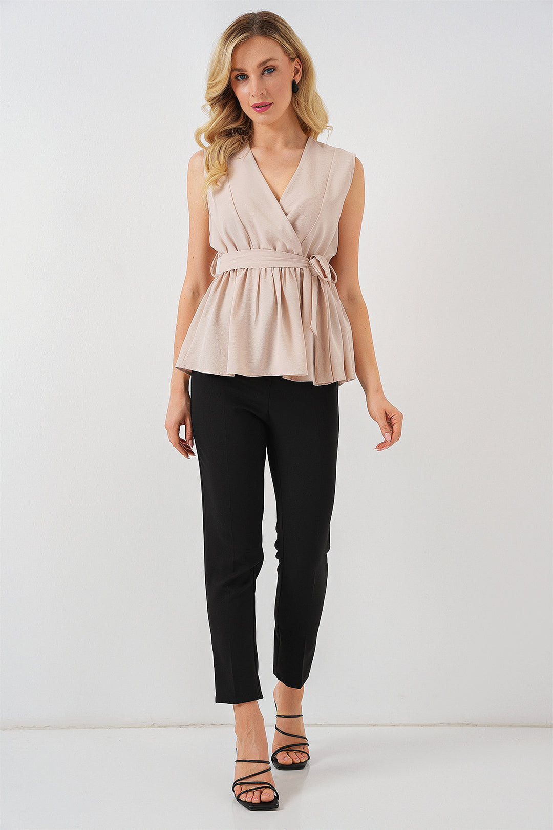 BGD Women Women's Wrap Neck Sleeveless Blouse 966 - Cream - Boulogne-Billancourt