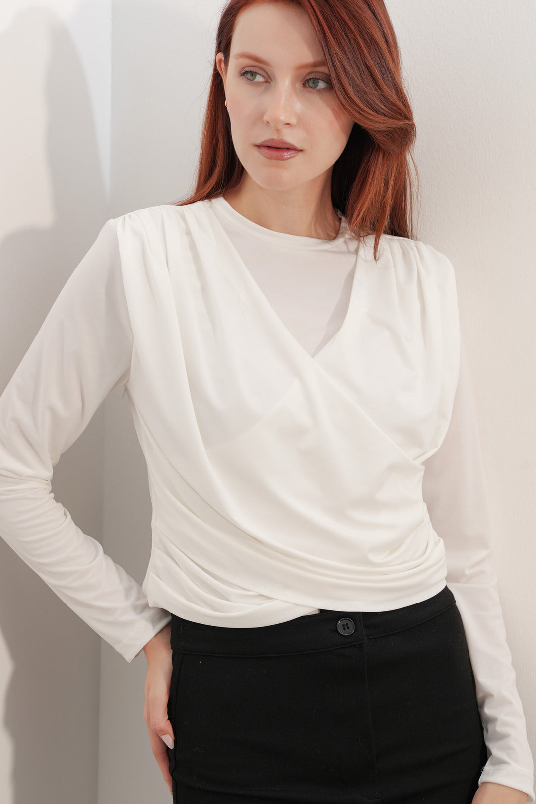 BGD Women Kadın Kruvaze Yaka Sandy Bluz 40051 - Beyaz - Heidelberg