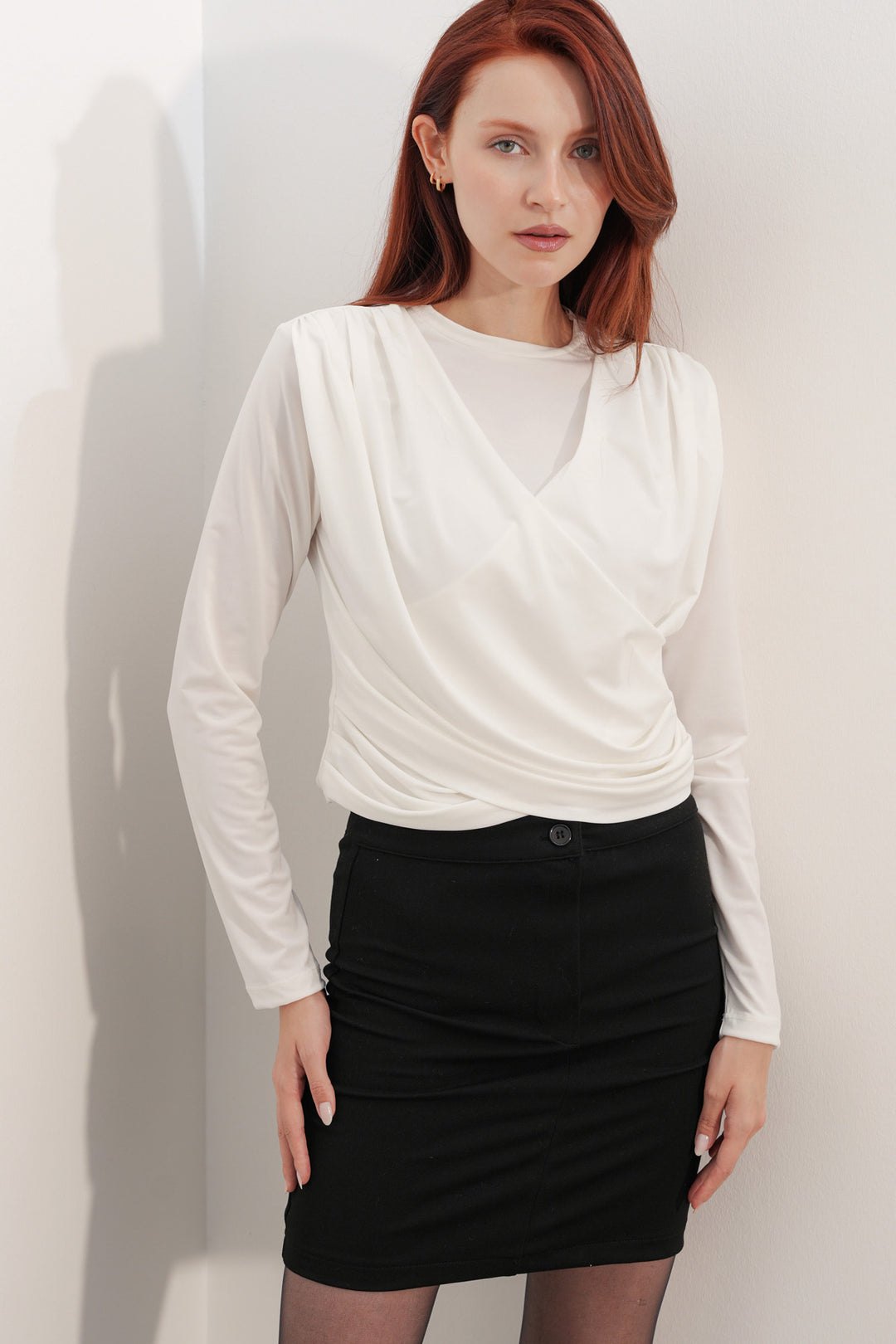 BGD Women Kadın Kruvaze Yaka Sandy Bluz 40051 - Beyaz - Heidelberg