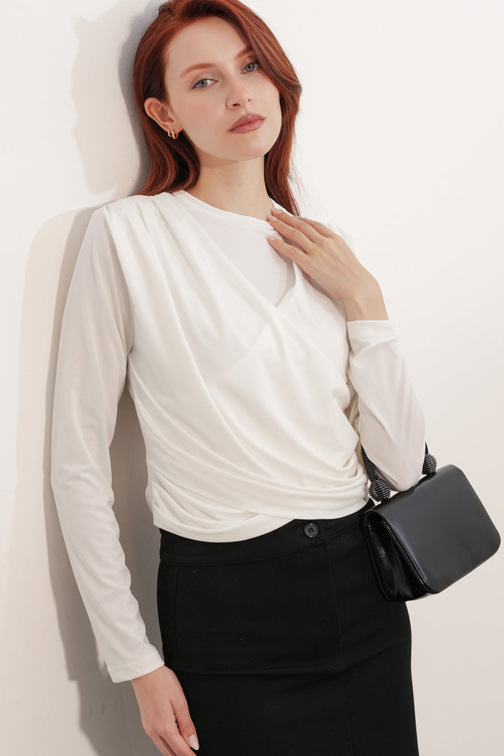 BGD Women Kadın Kruvaze Yaka Sandy Bluz 40051 - Beyaz - Heidelberg