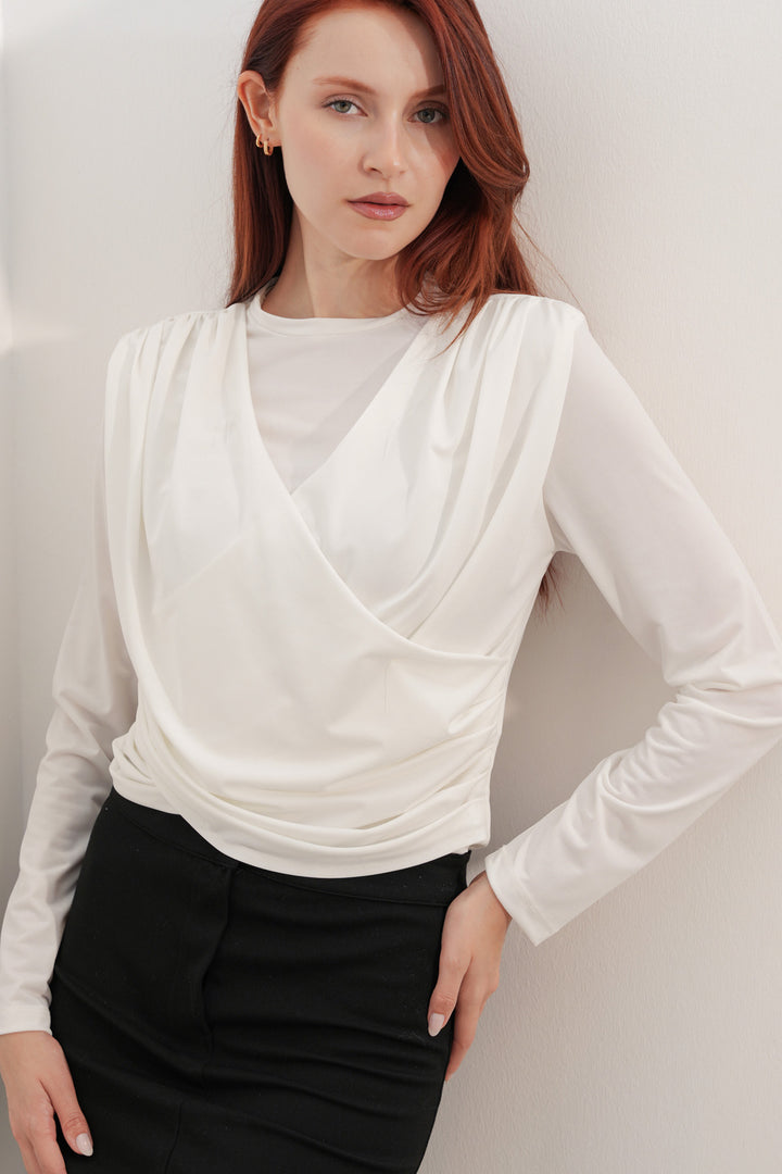 BGD Women Kadın Kruvaze Yaka Sandy Bluz 40051 - Beyaz - Heidelberg
