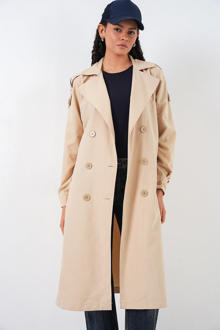 BGD Women Kadın Kruvaze Yaka Trençkot 5978 - Bej - Stretford