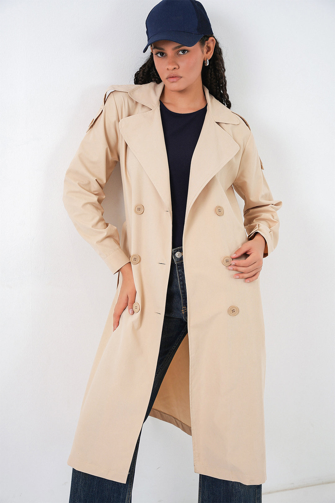BGD Women Kadın Kruvaze Yaka Trençkot 5978 - Bej - Stretford